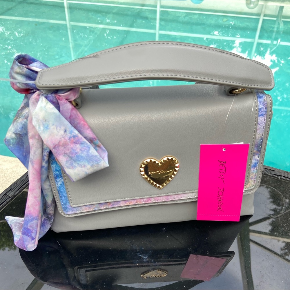 Betsey Johnson XO Nadia Grey with Floral Trim Handbag